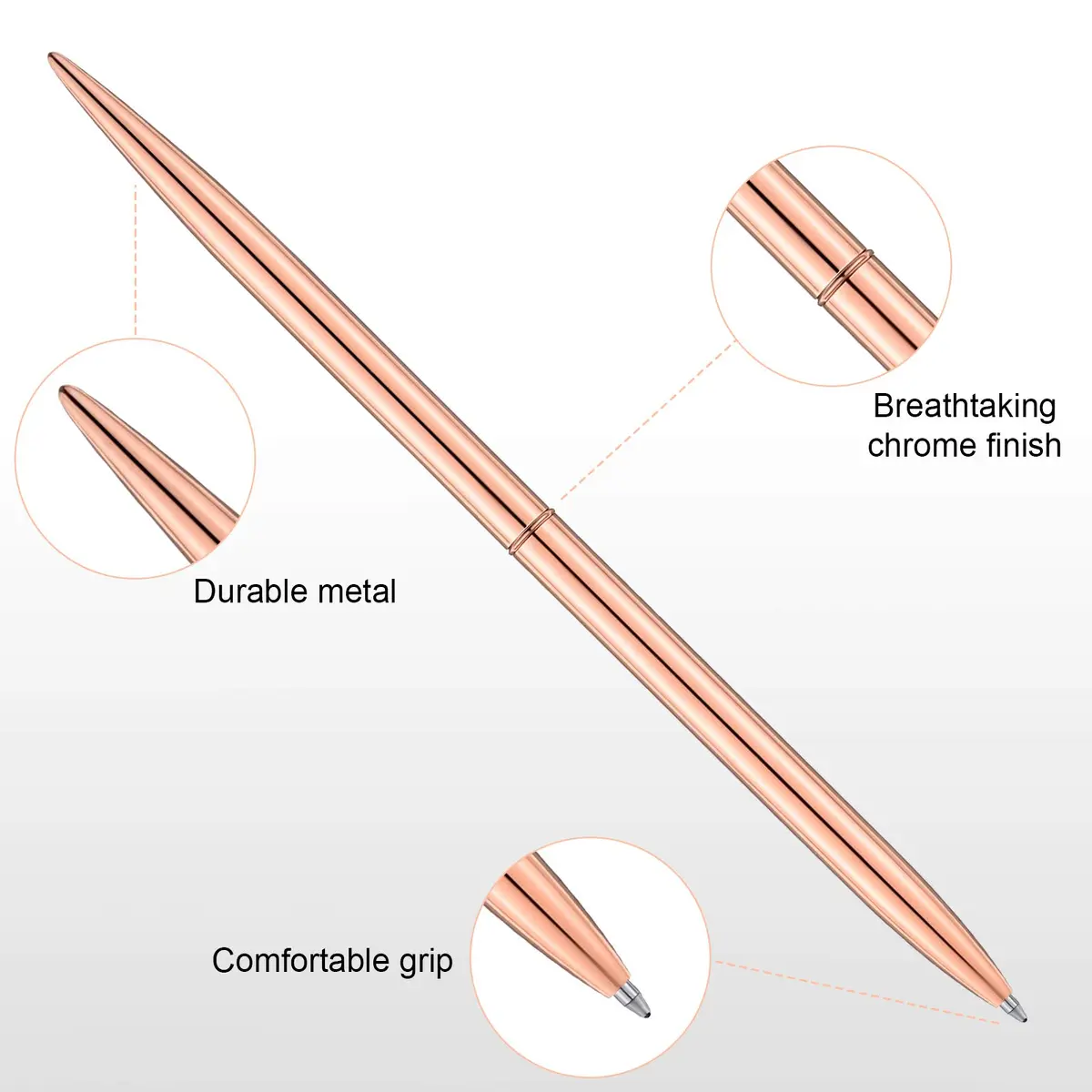 Zonon Metal Ballpoint Pen Set 8 pcs Gold, Rose Gold, Silver, Steel | Slim, Refillable, Smooth Ink - view 3