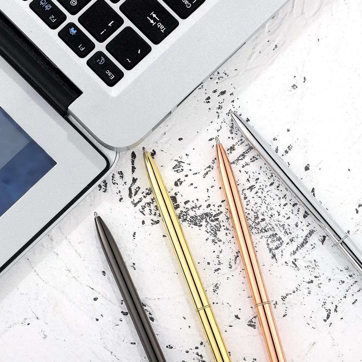 Zonon Metal Ballpoint Pen Set 8 pcs Gold, Rose Gold, Silver, Steel | Slim, Refillable, Smooth Ink - view 4