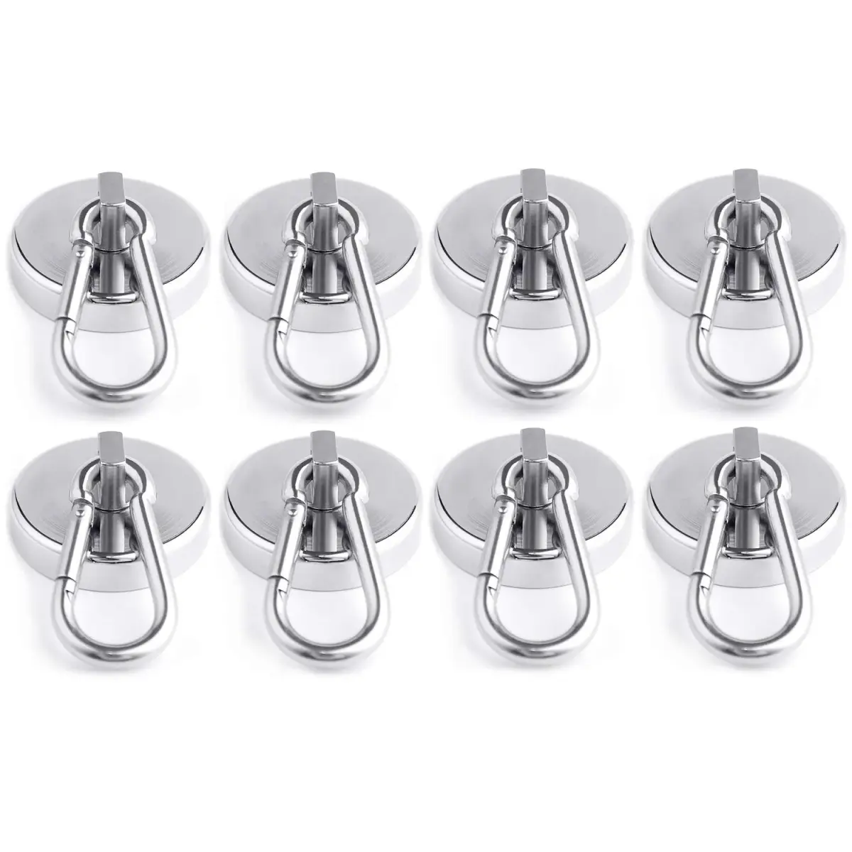 WELLZEER Heavy Duty Magnetic Hooks with Carabiner, 170 lbs Vertical Capacity | Stainless Steel, Pack of 8 - main product image