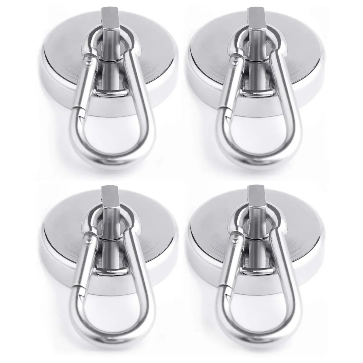 WELLZEER Heavy Duty Magnetic Hooks with Carabiner, 170 lbs Capacity, Stainless Steel, Pack of 4 | Industrial Grade for Garages & Kitchens - main product image