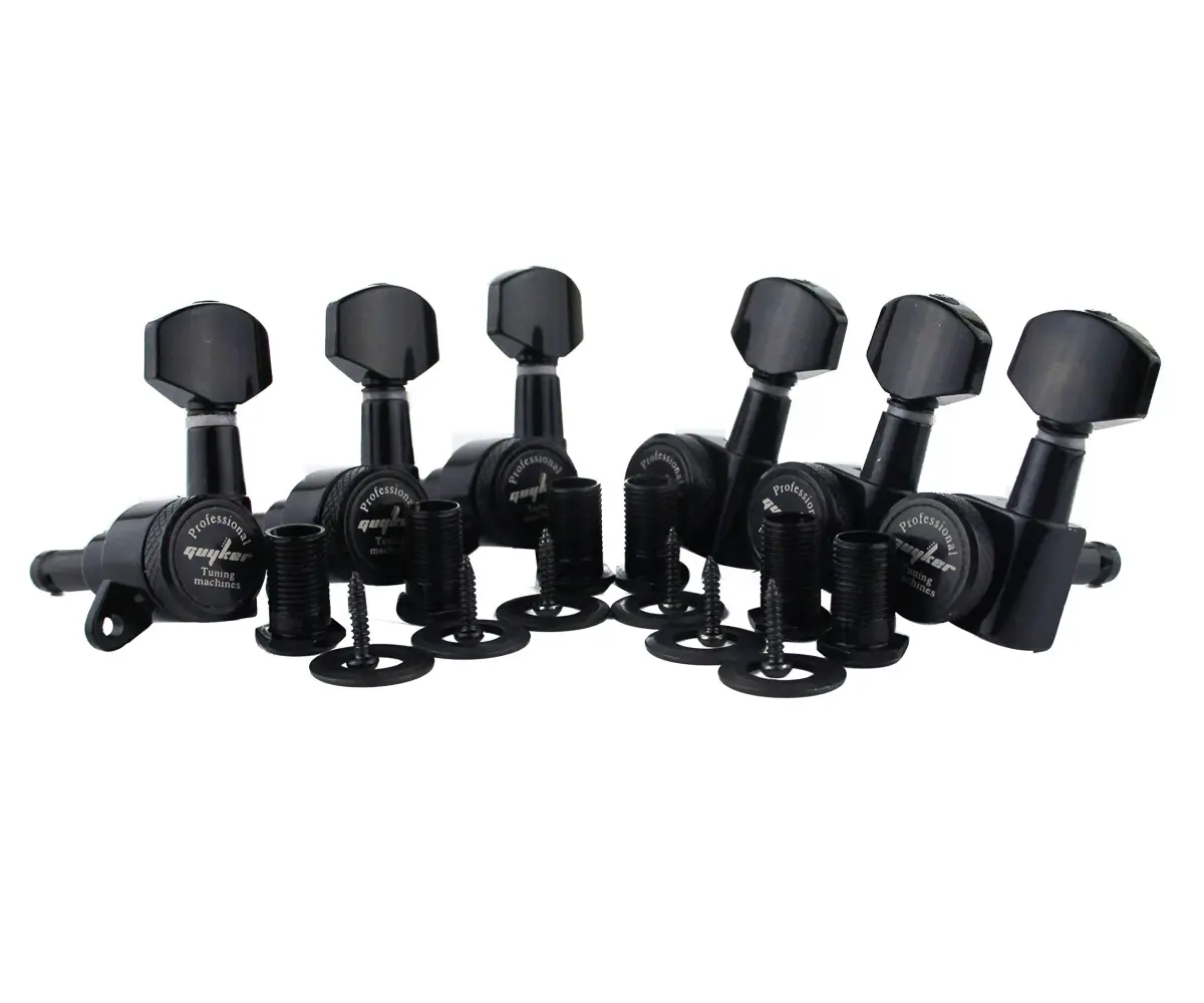 Guyker Guitar Locking Tuners (6 Left) - 1:18 Ratio Machine Heads | Black Metal Zinc Alloy - main product image