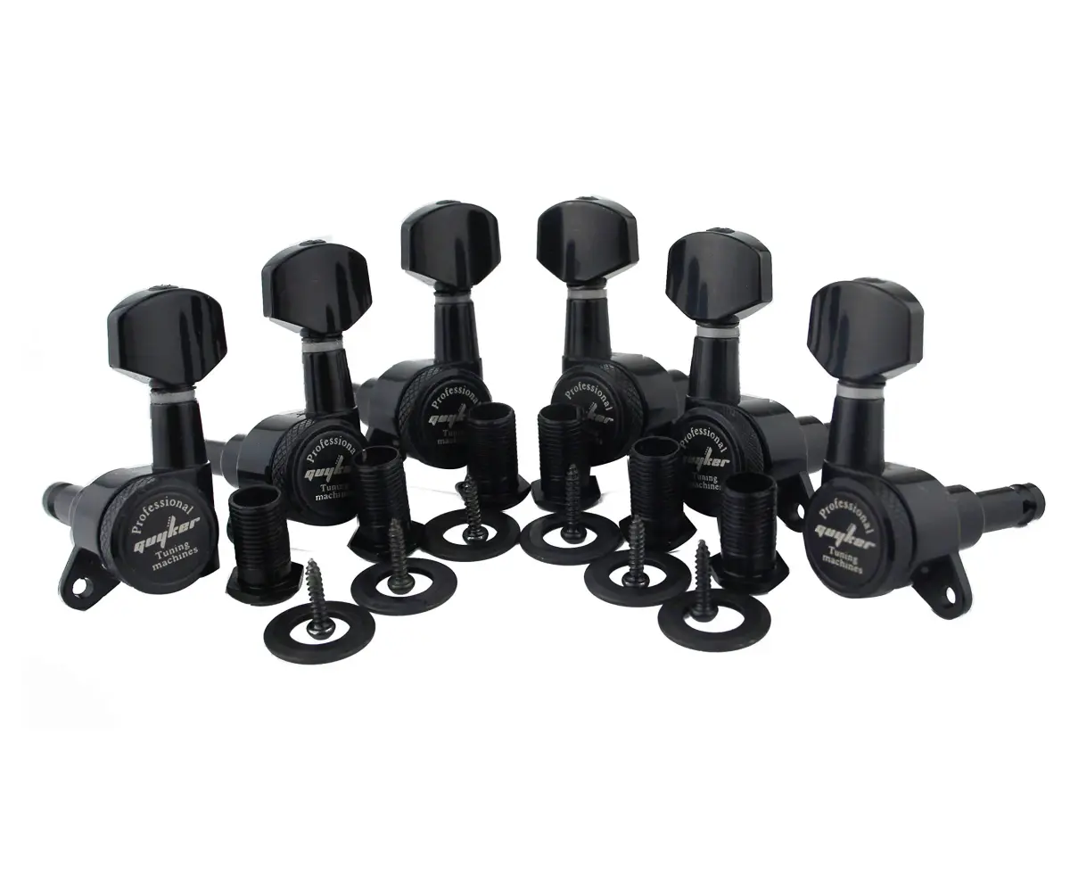 Guyker Guitar Locking Tuners (3L+3R) - 1:18 Gear Ratio, Black Hexagonal Handle | Sealed Die-Cast Metal Machine Heads for Electric/Acoustic Guitars - main product image
