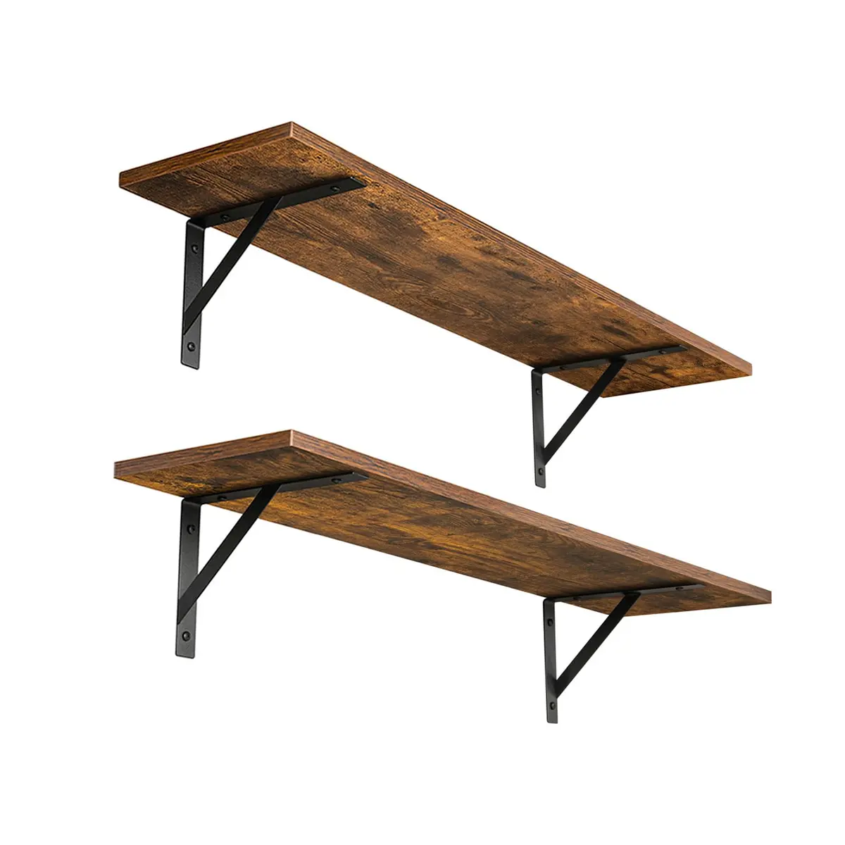 DINZI LVJ Wall Shelves, 23.6" Long Floating Shelves with Metal Brackets | Rustic Brown, Set of 2, Max 10kg - main product image