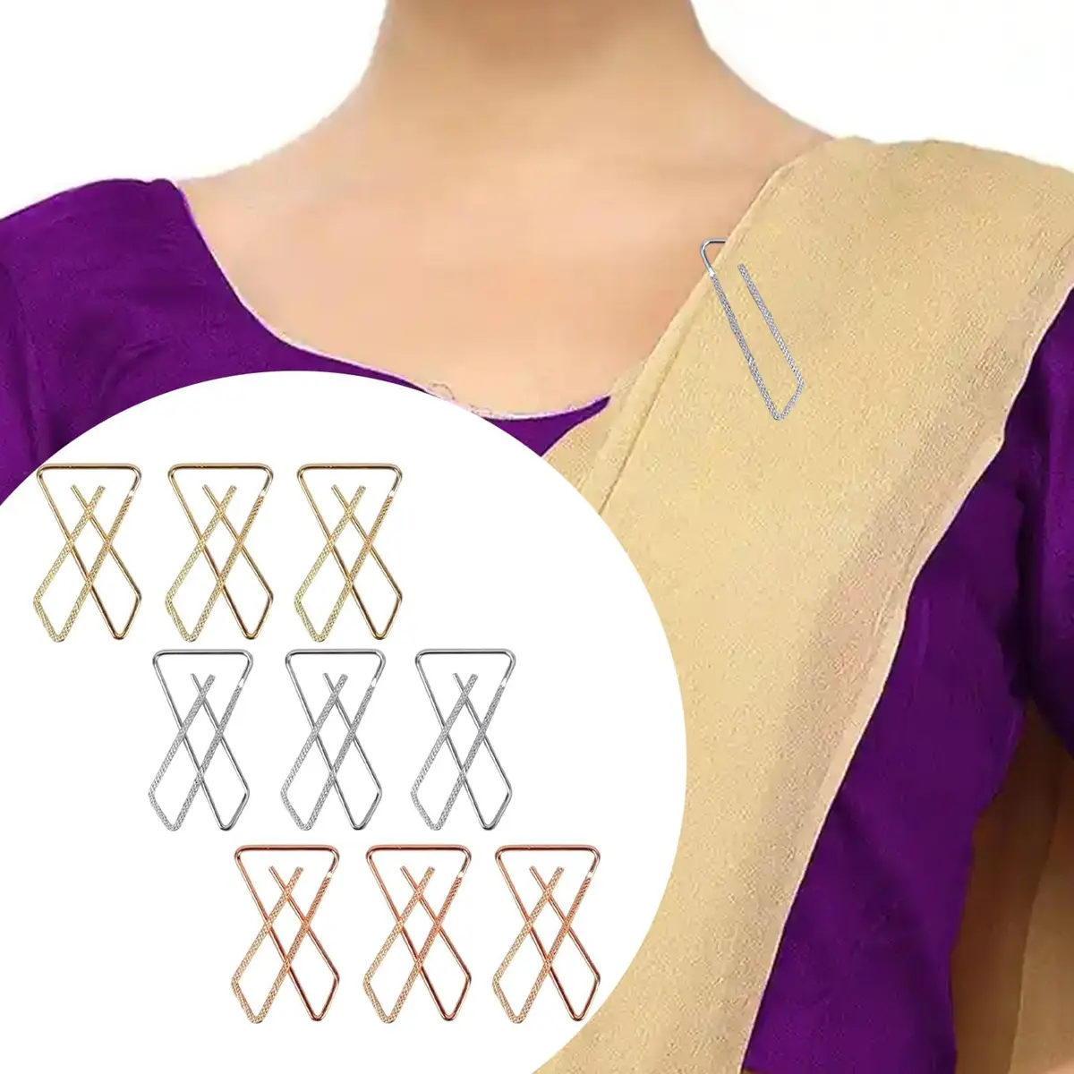 VAMA Women's Brooches & Pins For Hijab Dupatta Pallu Scrafs 9 pcs | Elegant Designer Safety Saree Pin Combo - view 7