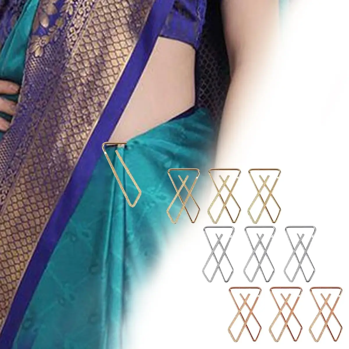 VAMA Women's Brooches & Pins For Hijab Dupatta Pallu Scrafs 9 pcs | Elegant Designer Safety Saree Pin Combo - view 2