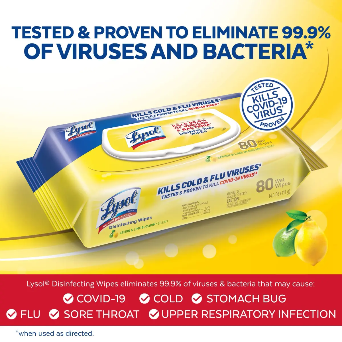 Lysol Disinfecting Wipes Lemon & Lime Blossom 480 Count (1.81 kg / 480 wipes) | Kills 99.9% of Viruses & Bacteria - view 2