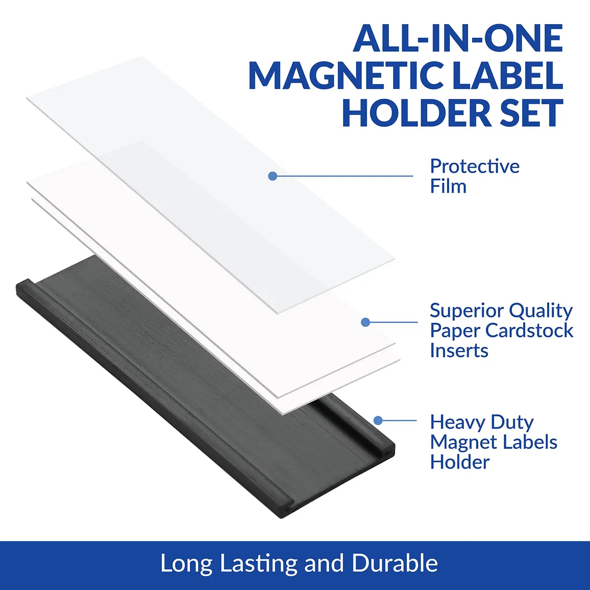 labphant "C" Channel Magnetic Label Holders 1x3 Inch, 50 Pack with 100 White & 20 Colorful Inserts | Heavy Duty Magnet for Shelving, Lockers, Whiteboards - view 2