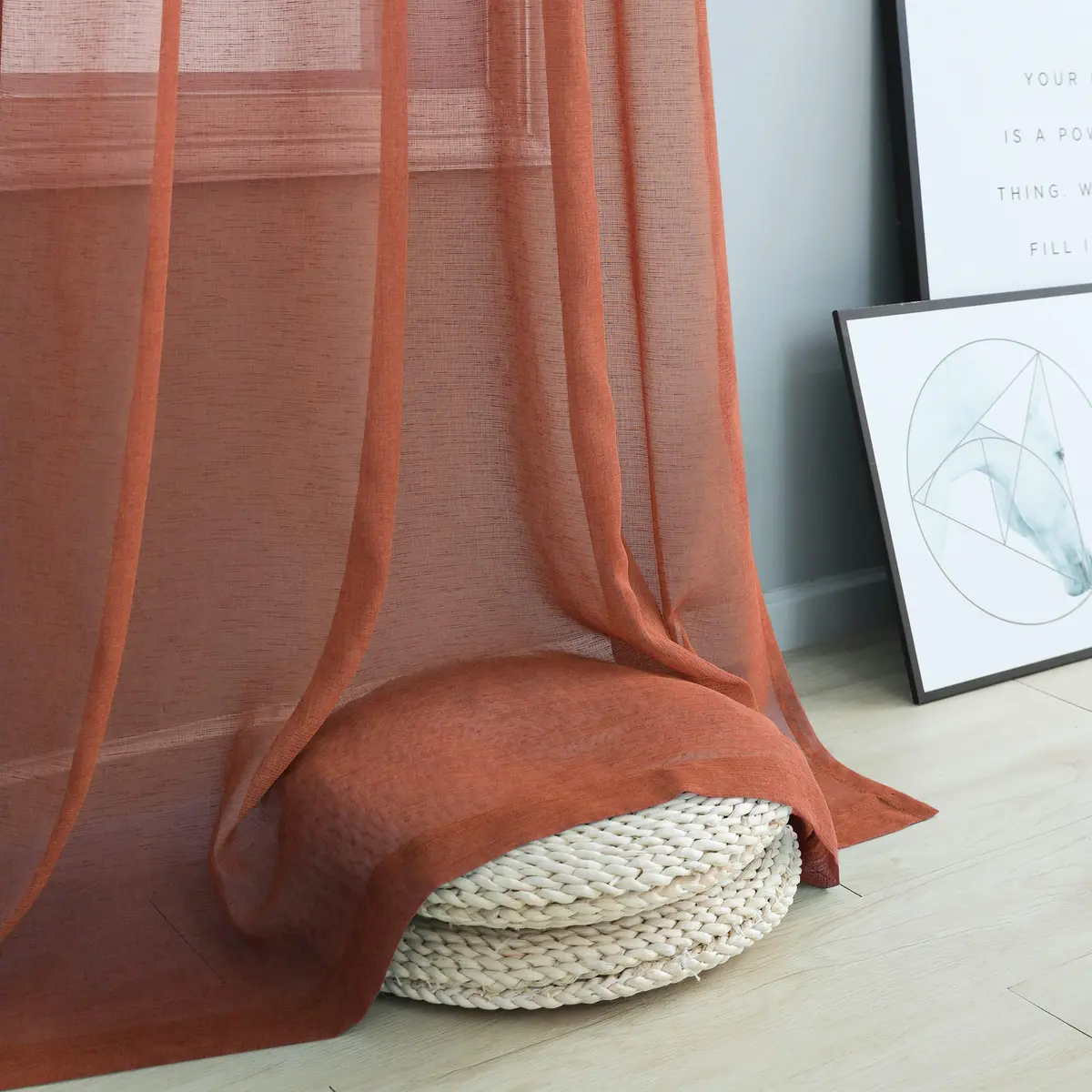 Pitalk Terracotta Curtains 52"W x 84"L | Light Filtering Semi Sheer Linen Look - view 6