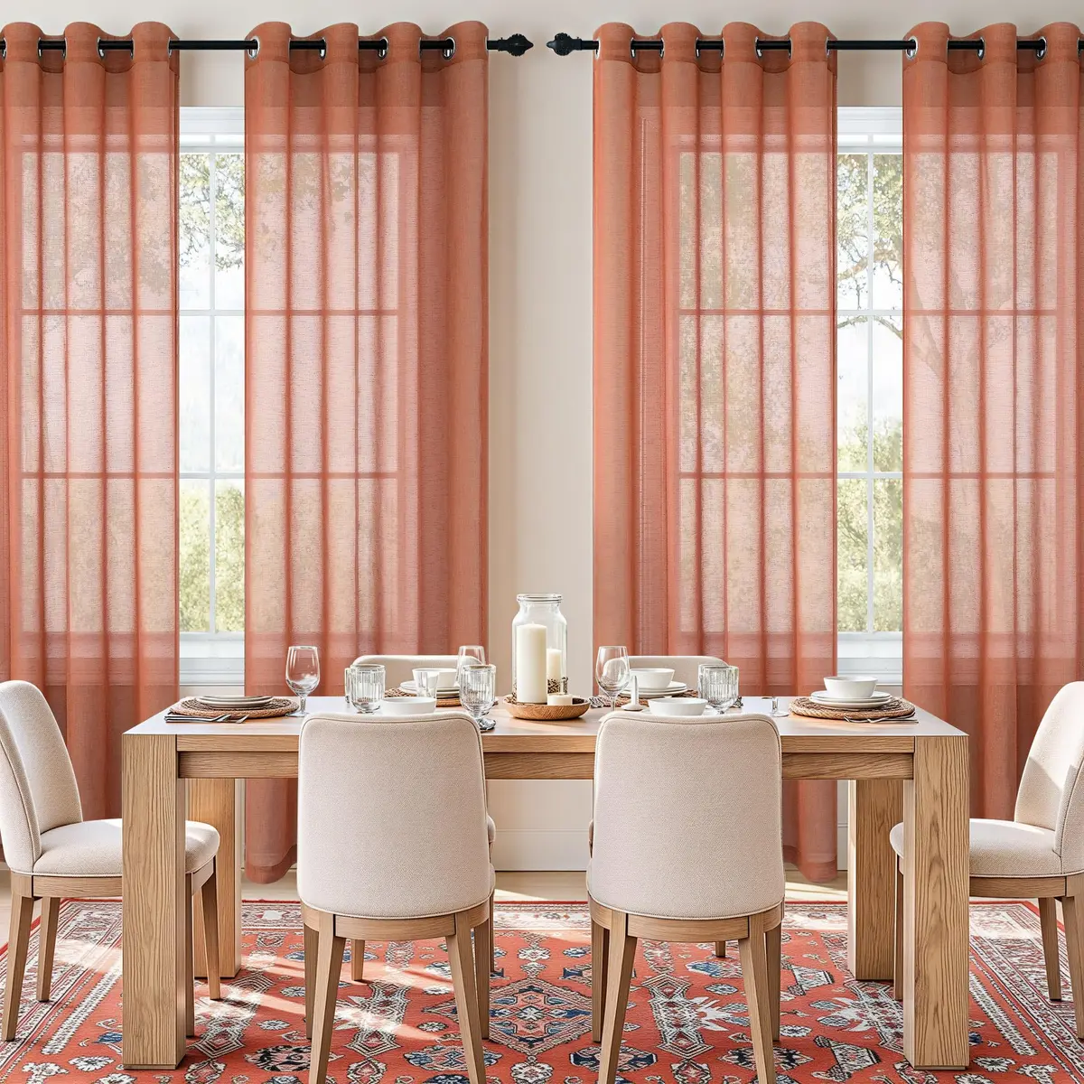 Pitalk Terracotta Curtains 52"W x 84"L | Light Filtering Semi Sheer Linen Look - view 2
