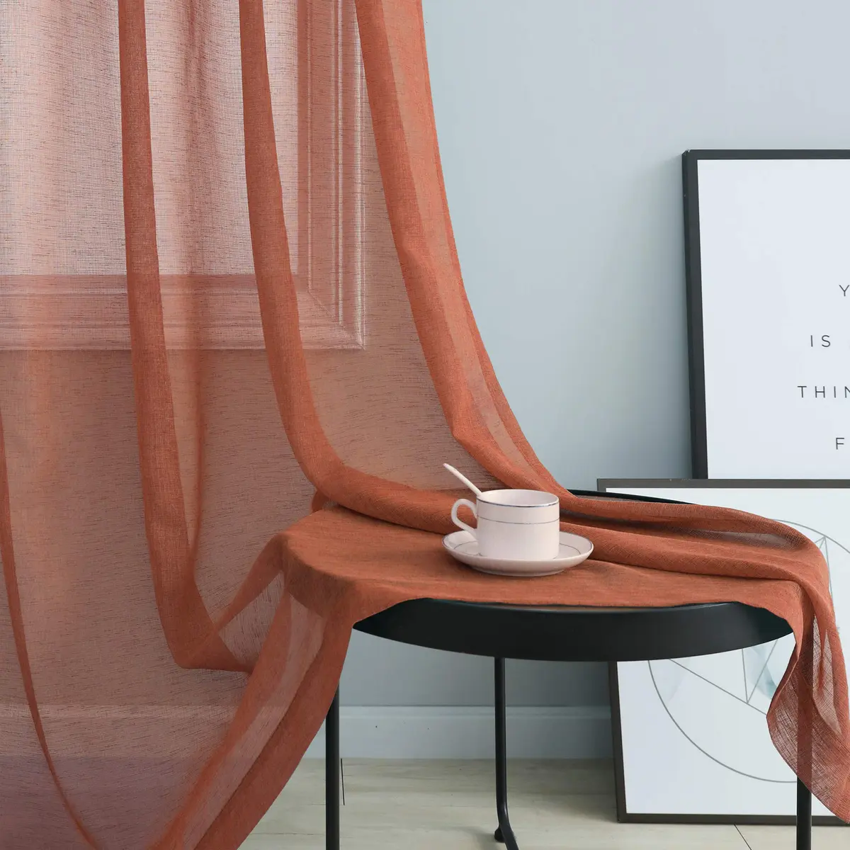 Pitalk Terracotta Curtains 52"W x 84"L | Light Filtering Semi Sheer Linen Look - view 3