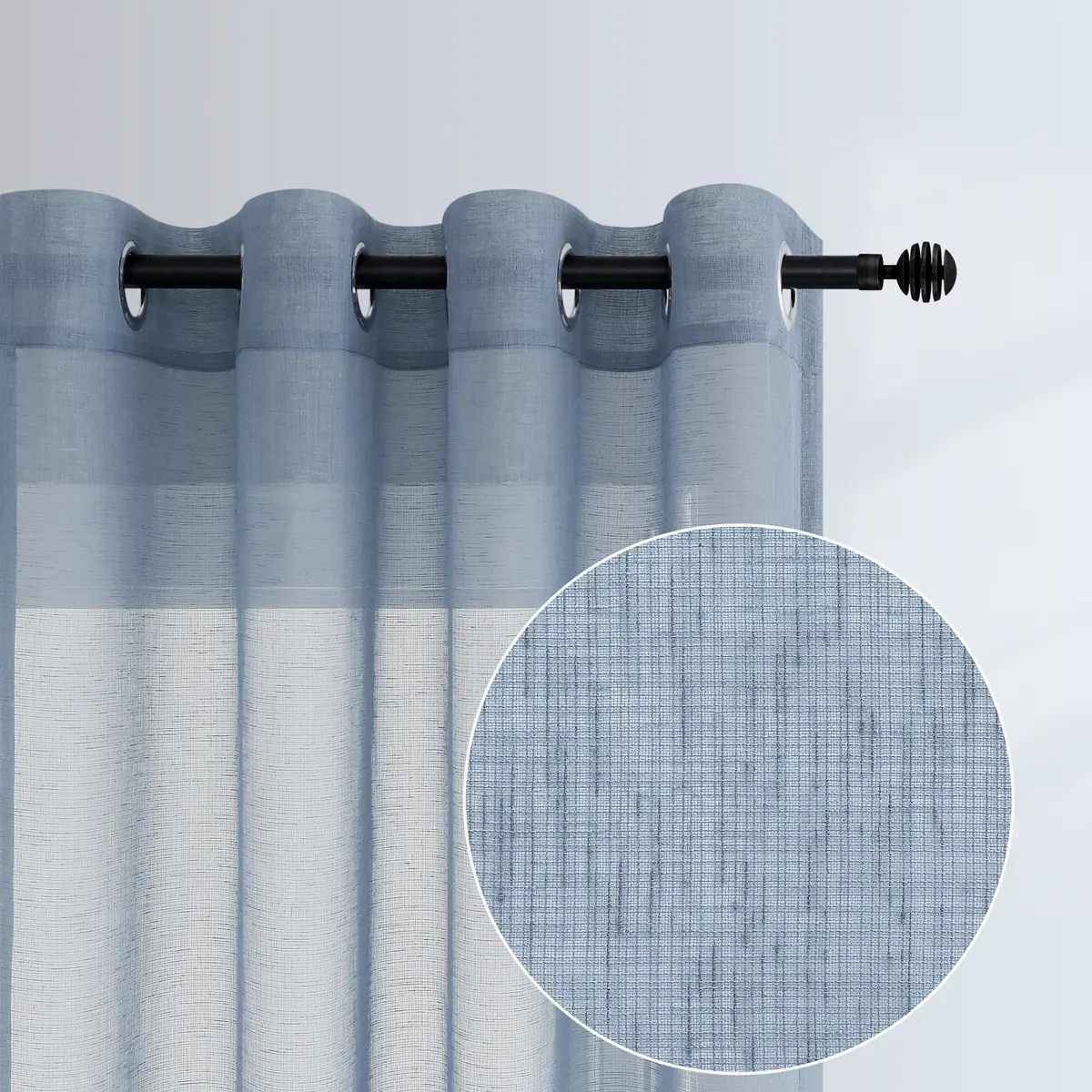 Pitalk Dusty Blue Curtains 52x84 | Linen Look Semi Sheer for Living Room & Bedroom - main product image