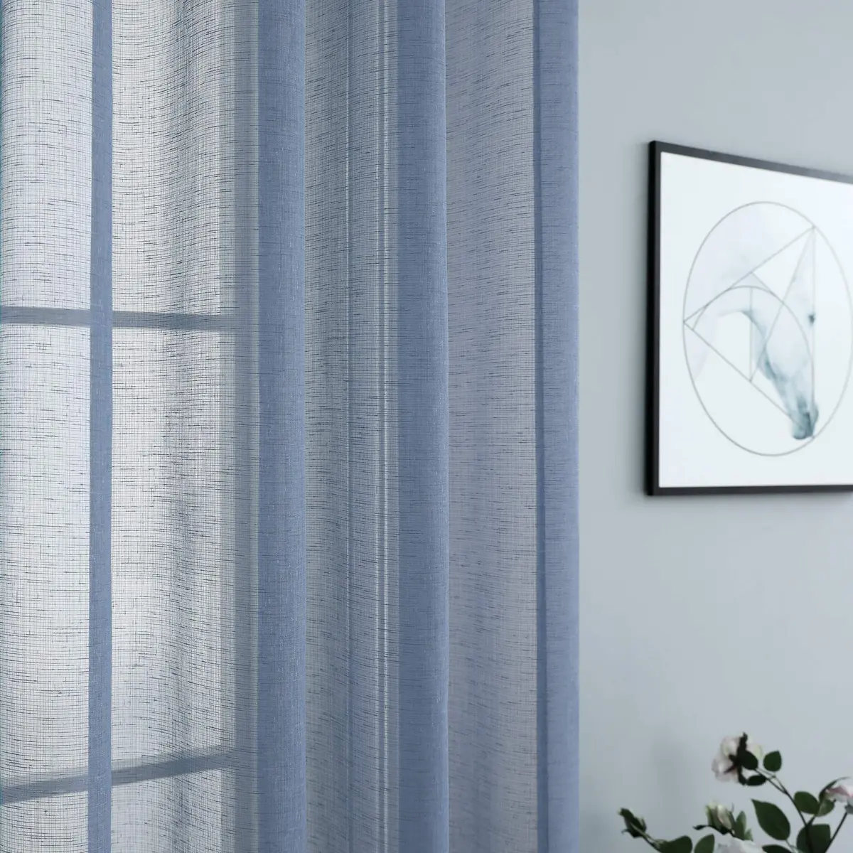 Pitalk Dusty Blue Curtains 52x84 | Linen Look Semi Sheer for Living Room & Bedroom - view 5