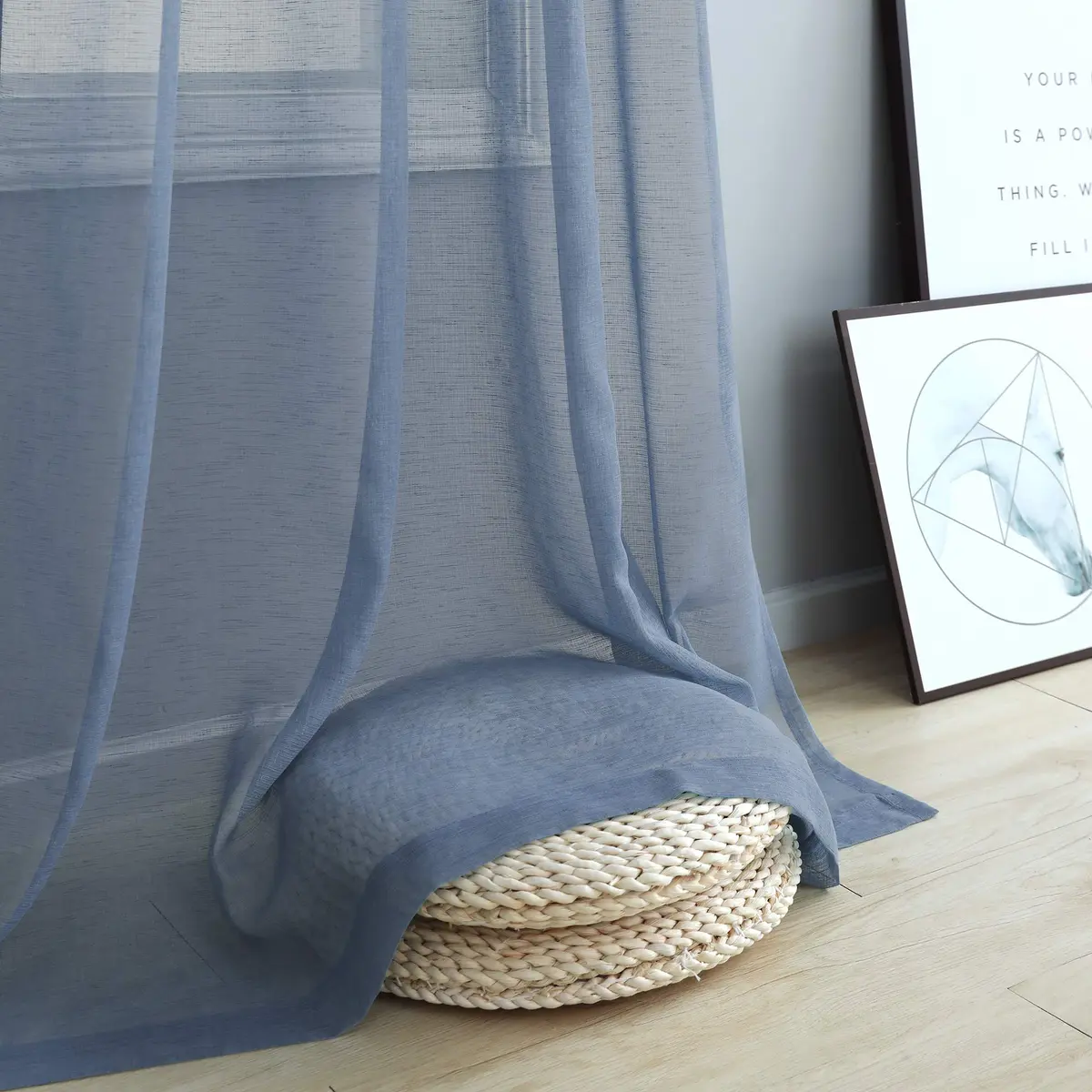 Pitalk Dusty Blue Curtains 52x84 | Linen Look Semi Sheer for Living Room & Bedroom - view 6