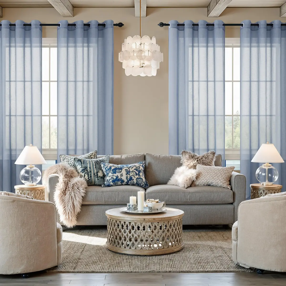 Pitalk Dusty Blue Curtains 52x84 | Linen Look Semi Sheer for Living Room & Bedroom - view 3