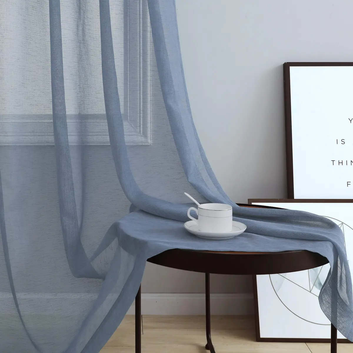 Pitalk Dusty Blue Curtains 52x84 | Linen Look Semi Sheer for Living Room & Bedroom - view 4