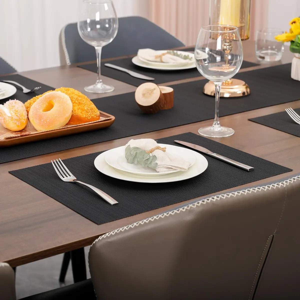 Myir JUN Black Placemats Set of 8 | Durable PVC Indoor/Outdoor Table Mats - view 4