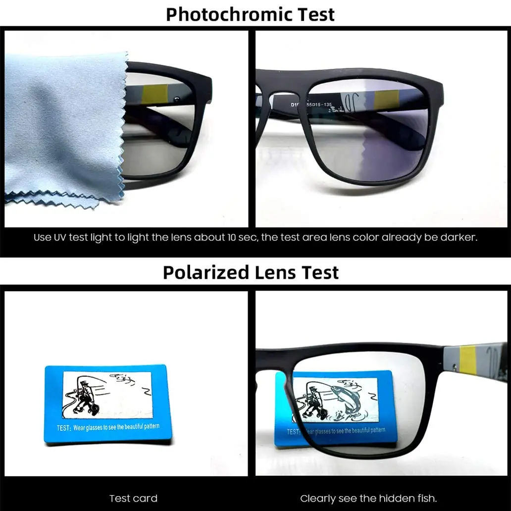 HCYCFY Photochromic Polarized Driving Sunglasses Square Matte Frame UV Protection Glasses (Black Frame/Photochromic Lens) - view 2