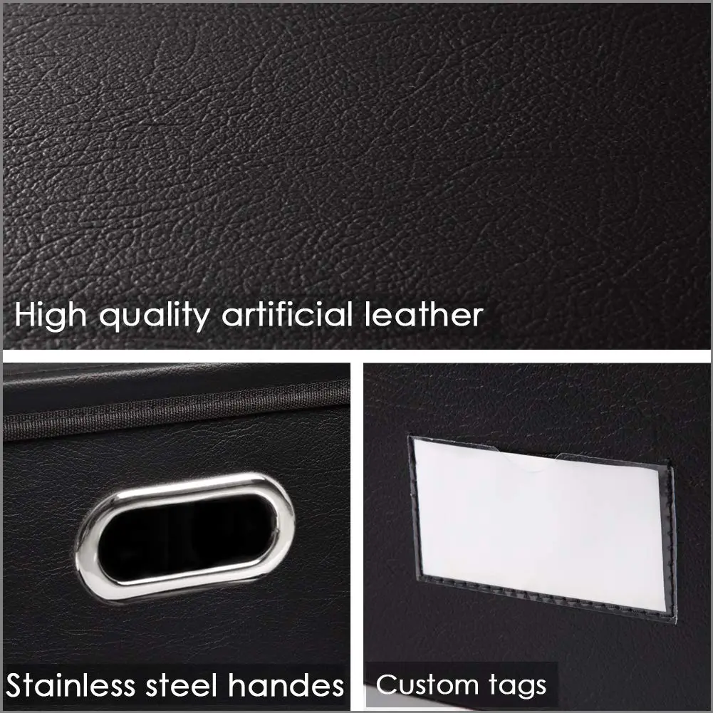 PRANDOM Large Collapsible Storage Bin with Lid | Leather Fabric Foldable Organizer 17.7x11.8x11.8 inches - view 4