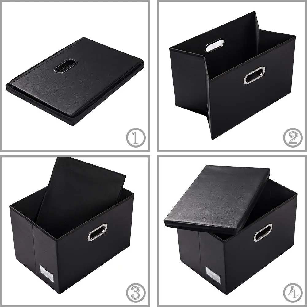 PRANDOM Large Collapsible Storage Bin with Lid | Leather Fabric Foldable Organizer 17.7x11.8x11.8 inches - view 5