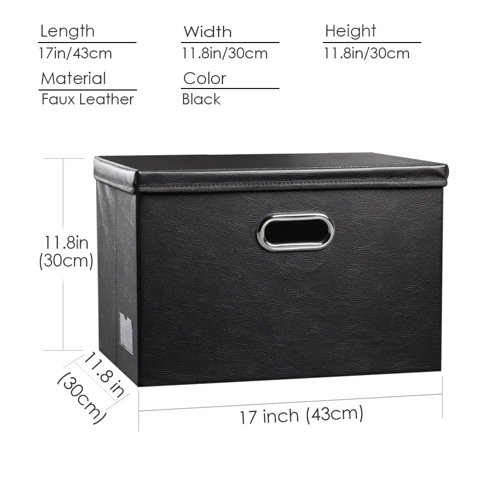 PRANDOM Large Collapsible Storage Bin with Lid | Leather Fabric Foldable Organizer 17.7x11.8x11.8 inches - view 6