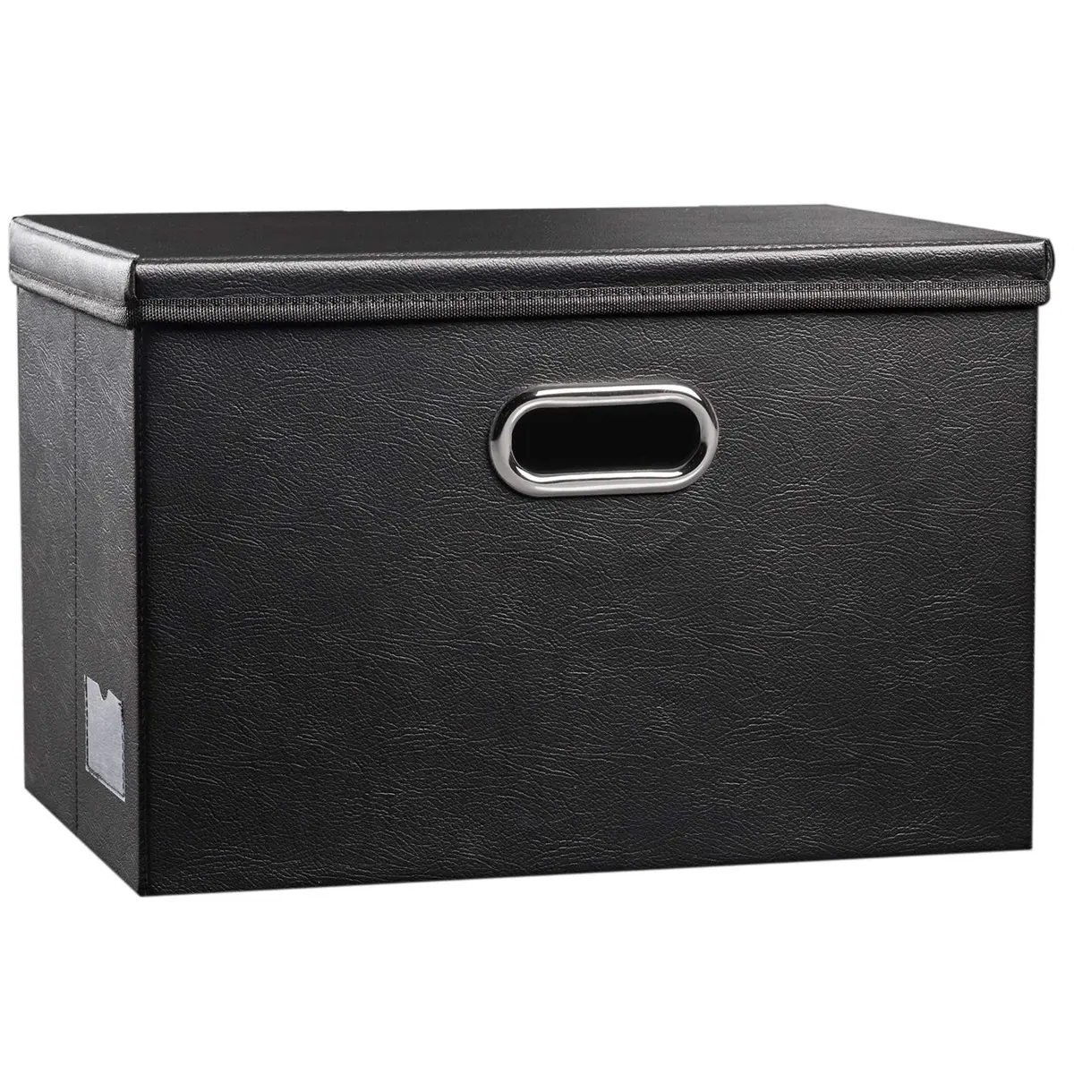 PRANDOM Large Collapsible Storage Bin with Lid | Leather Fabric Foldable Organizer 17.7x11.8x11.8 inches - main product image