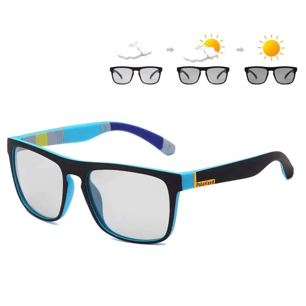 HCYCFY Photochromic Polarized Sunglasses for Men | Square Matte Frame, Blue Lens, UV Protection - main product image
