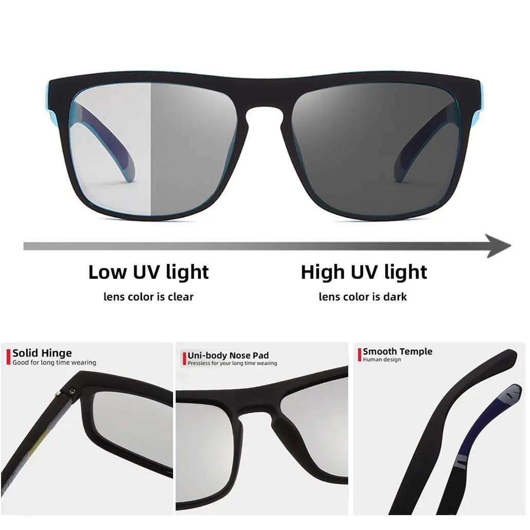 HCYCFY Photochromic Polarized Sunglasses for Men | Square Matte Frame, Blue Lens, UV Protection - view 3