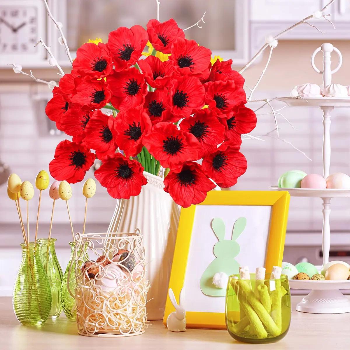 Winlyn 24 pcs Artificial Red Flower Stems PU Real Touch Flowers 29.5 cm (11.6") Tall | Realistic Red Blooms for Weddings - view 6