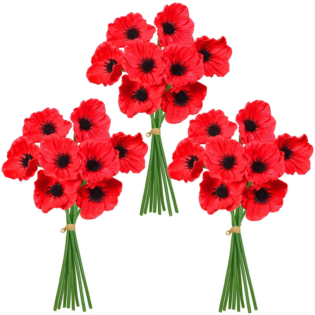 Winlyn 24 pcs Artificial Red Flower Stems PU Real Touch Flowers 29.5 cm (11.6") Tall | Realistic Red Blooms for Weddings - view 2