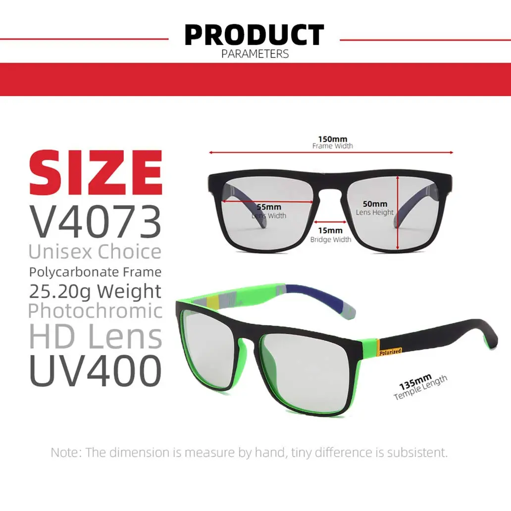 HCYCFY Photochromic Polarized Sunglasses Men Square Matte Frame Eyewear 65mm (2.56in) | Adaptive UV Protection for Cycling - view 4