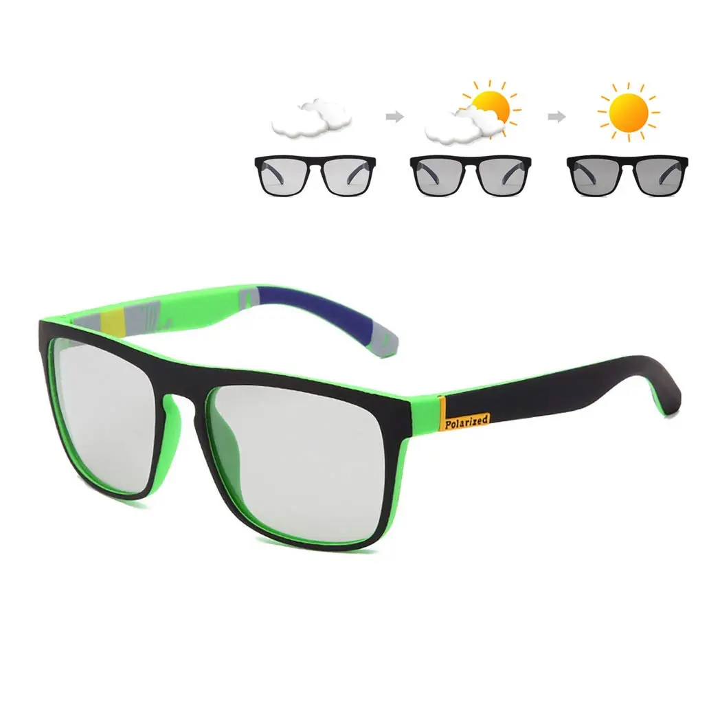HCYCFY Photochromic Polarized Sunglasses Men Square Matte Frame Eyewear 65mm (2.56in) | Adaptive UV Protection for Cycling - main product image