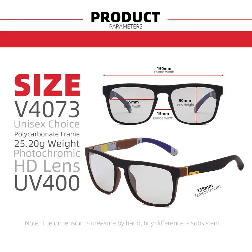 HCYCFY Photochromic Polarized Driving Sunglasses Square Matte Frame 65mm (2.56in) | Adaptive Tint for All-Day Clarity - view 4