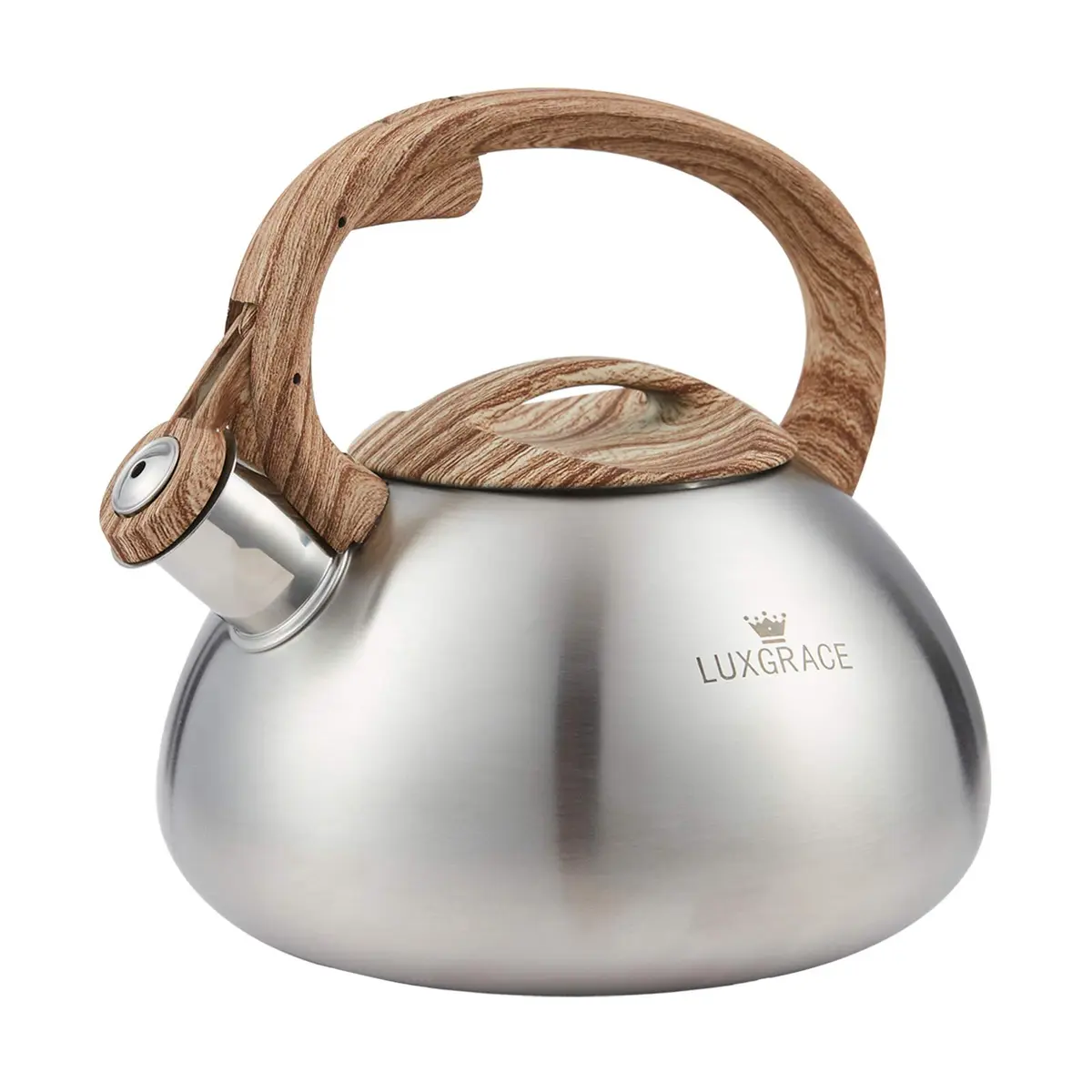 LUXGRACE Stainless Steel Stovetop Tea Kettle 2.2 Quarts | Loud Whistle & Wood Pattern Handle - main product image