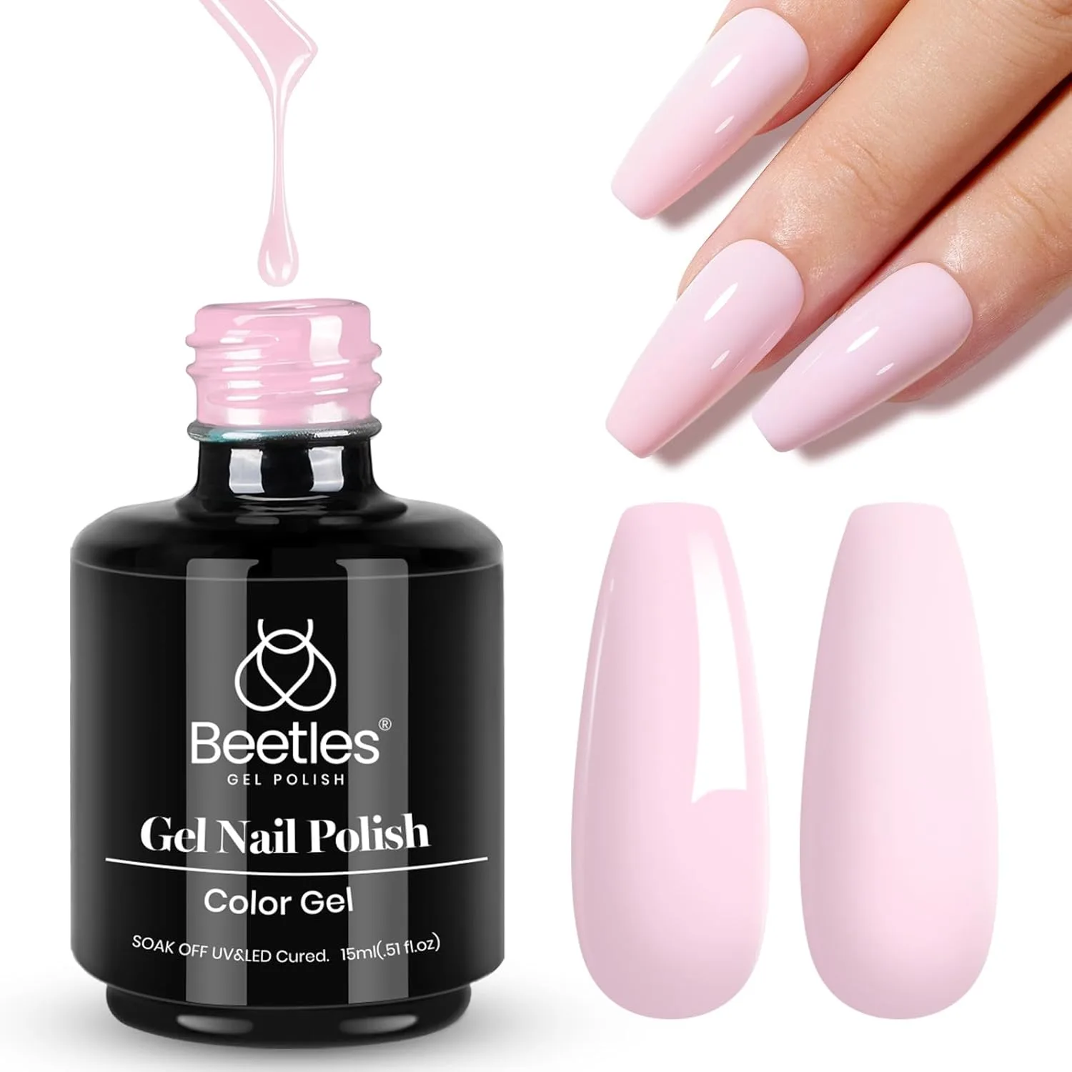 Beetles Gel Polish Barely Pink 15ml | Long-Lasting Soak-Off UV/LED Nail Polish - main product image