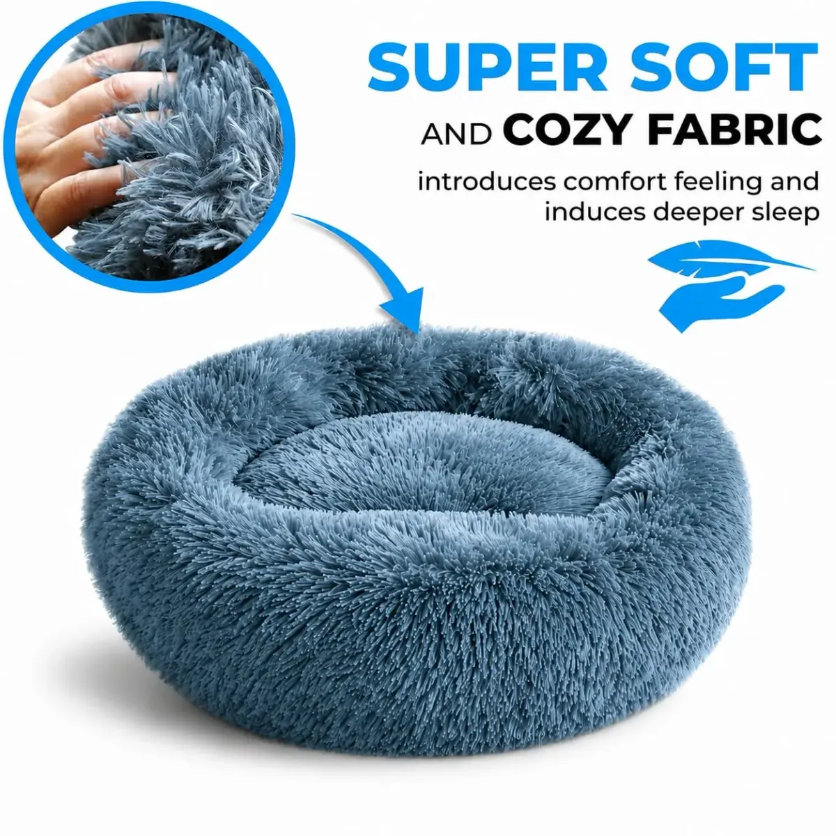 Whiskers & Friends Calming Donut Cat Bed 58cm (23") | Orthopedic Soft Plush Round Pet Bed for Indoor Cats & Small Dogs - view 5