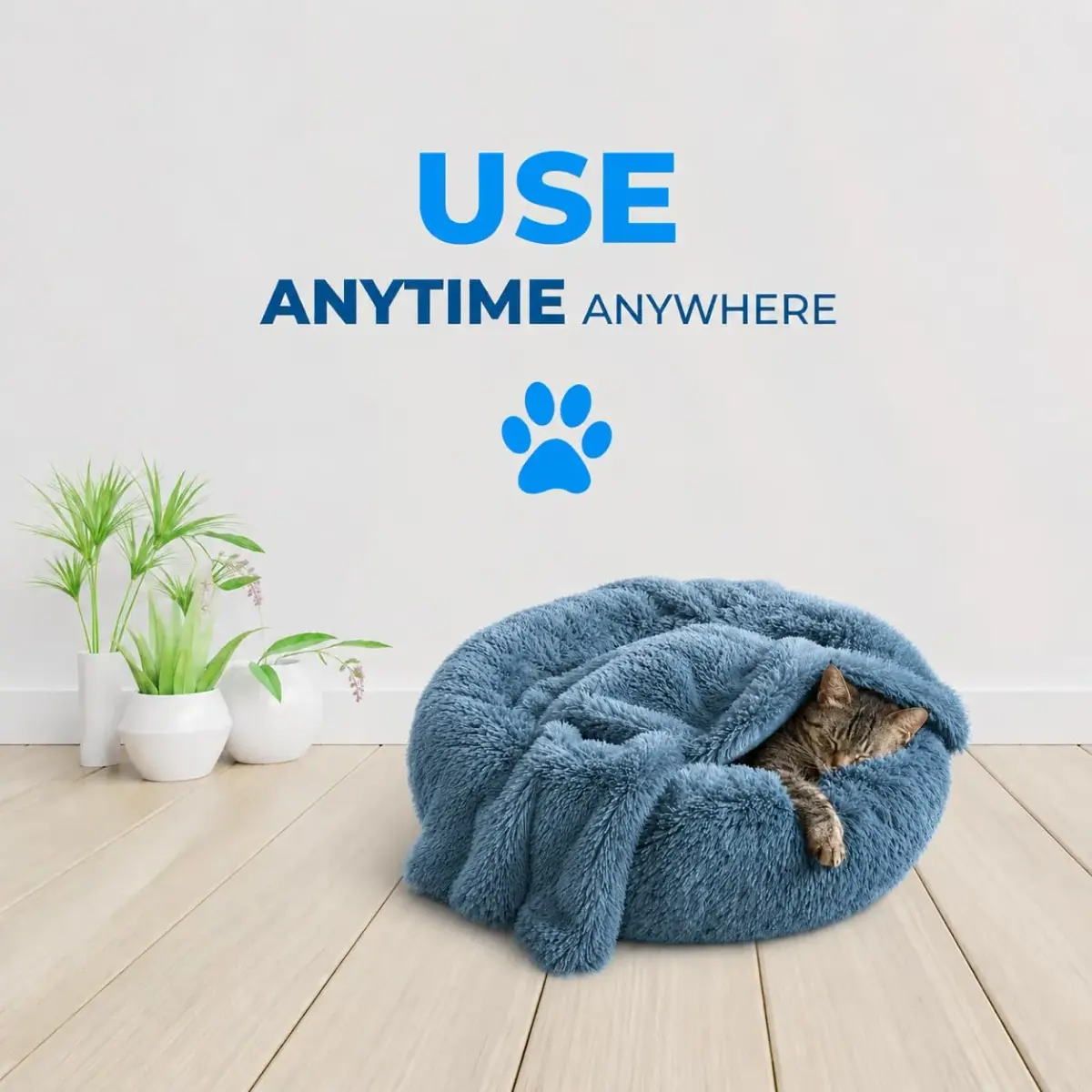 Whiskers & Friends Calming Donut Cat Bed 58cm (23") | Orthopedic Soft Plush Round Pet Bed for Indoor Cats & Small Dogs - view 6