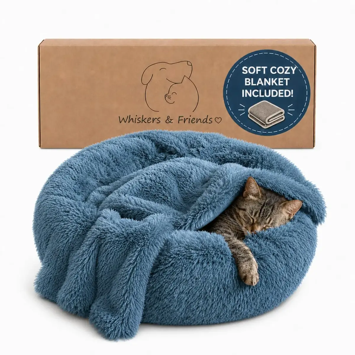 Whiskers & Friends Calming Donut Cat Bed 58cm (23") | Orthopedic Soft Plush Round Pet Bed for Indoor Cats & Small Dogs - main product image