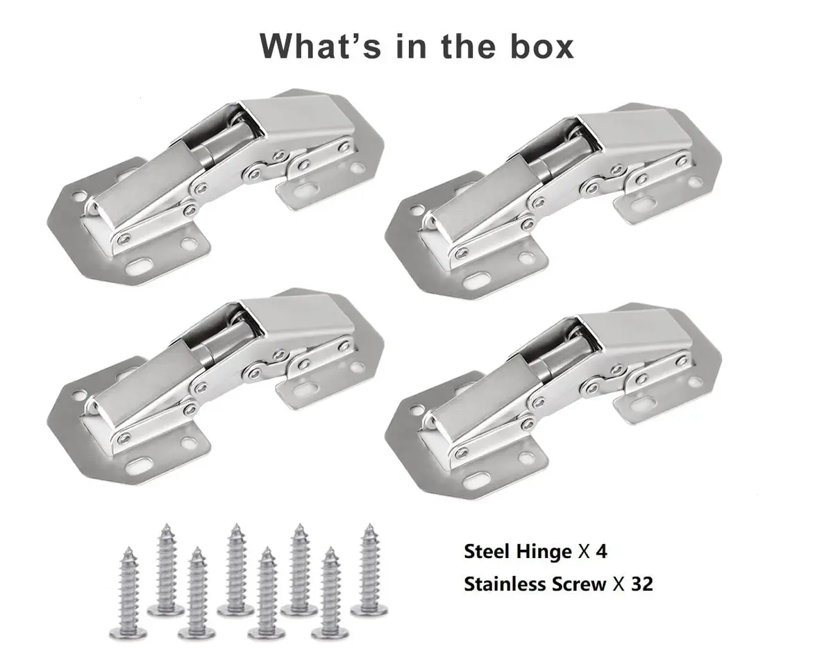 DOBOGA 4-Pack Hidden Cabinet Hinges for Frameless Cabinets, 90 Degree Surface Mount, Nickel Finish - view 7