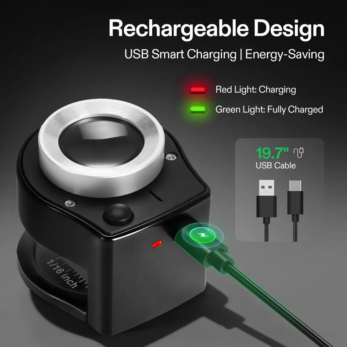 VIVOSUN 30X Rechargeable Loupe Magnifier with LED and UV Light, Black | Optical Glass Lens with Scale - view 5