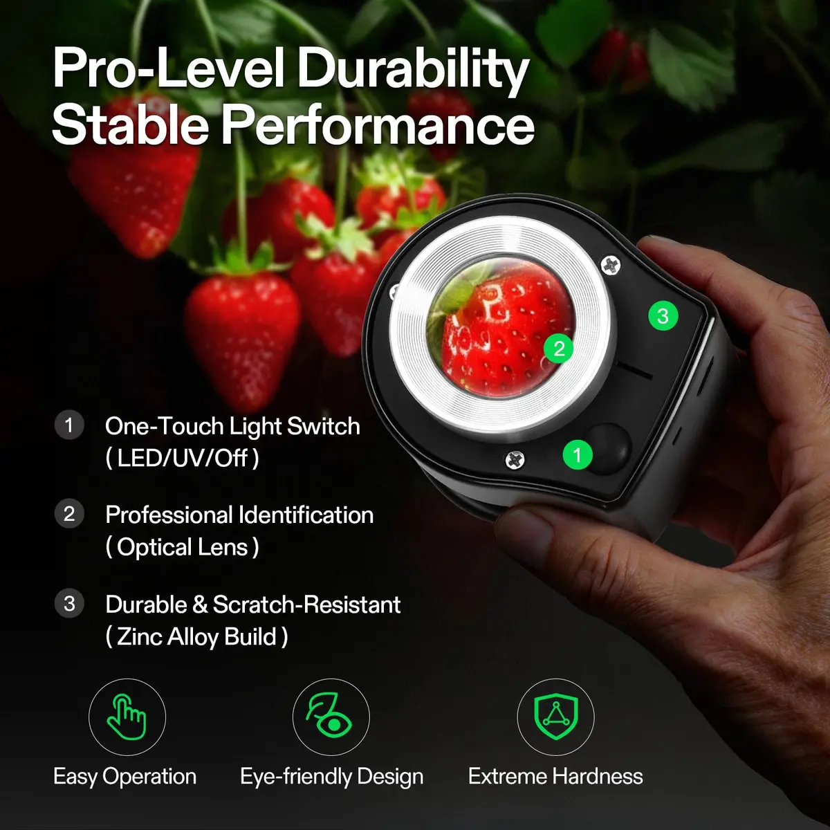 VIVOSUN 30X Rechargeable Loupe Magnifier with LED and UV Light, Black | Optical Glass Lens with Scale - view 6