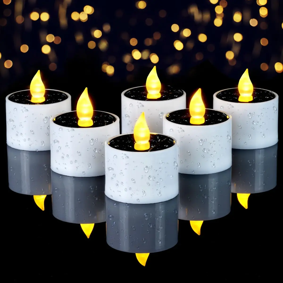 Homemory Solar Votive Candles Outdoor Waterproof, Dusk to Dawn, 6-Pack, 5.8cm (2.3") Diameter x 5cm (2") High | Realistic Flickering LED Garden Lights - main product image