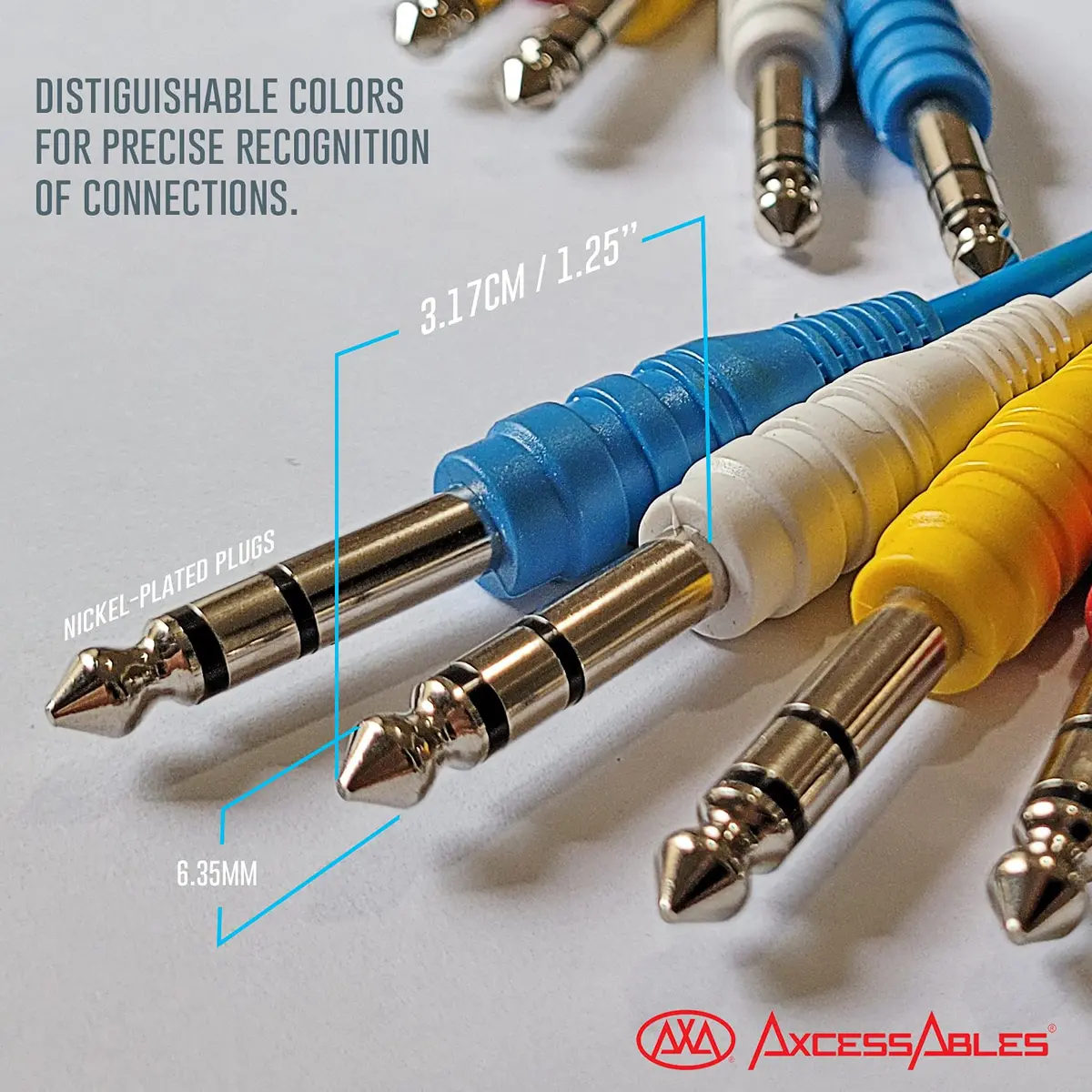 AXA AXCESSABLES 1/4" TRS to 1/4" TRS Balanced Stereo Patch Cables (6 Pack - 1ft) | Noise-Free Audio Connection - view 4