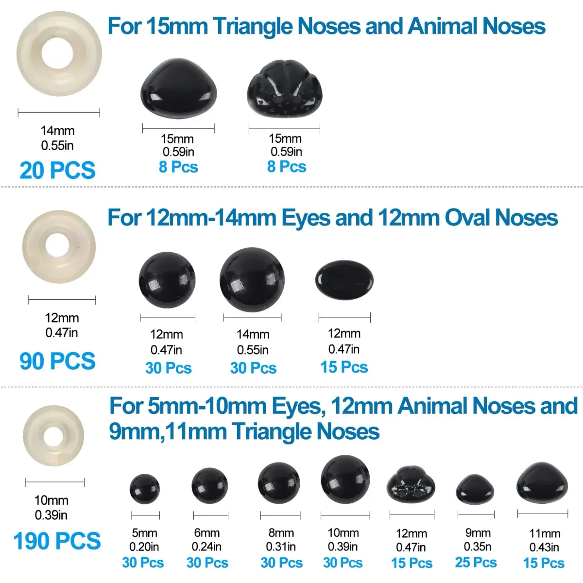 Yexixsr Safety Eyes and Noses for Amigurumi 566PCS | Assorted Sizes for Crochet Dolls & Plush Animals - view 5