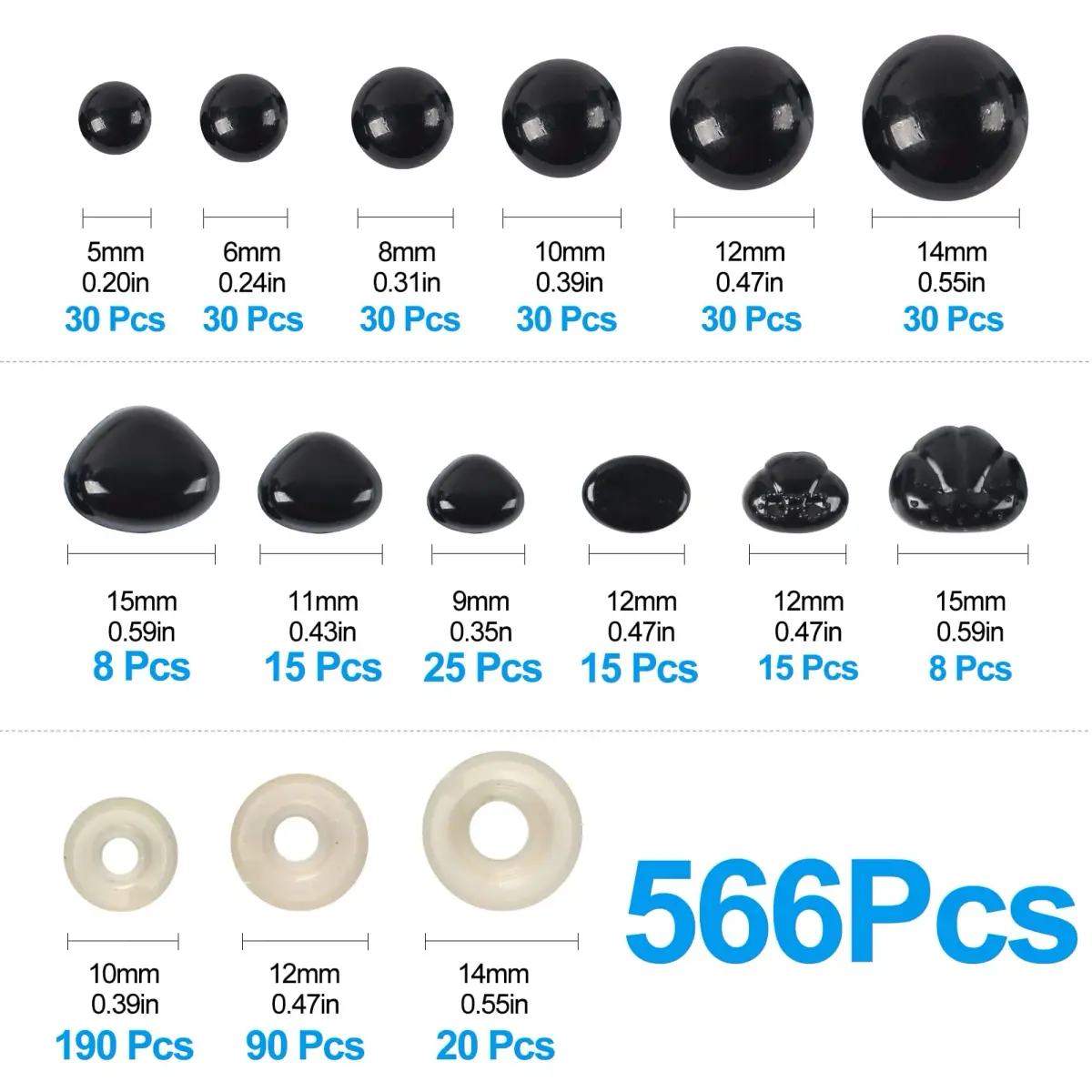 Yexixsr Safety Eyes and Noses for Amigurumi 566PCS | Assorted Sizes for Crochet Dolls & Plush Animals - view 4