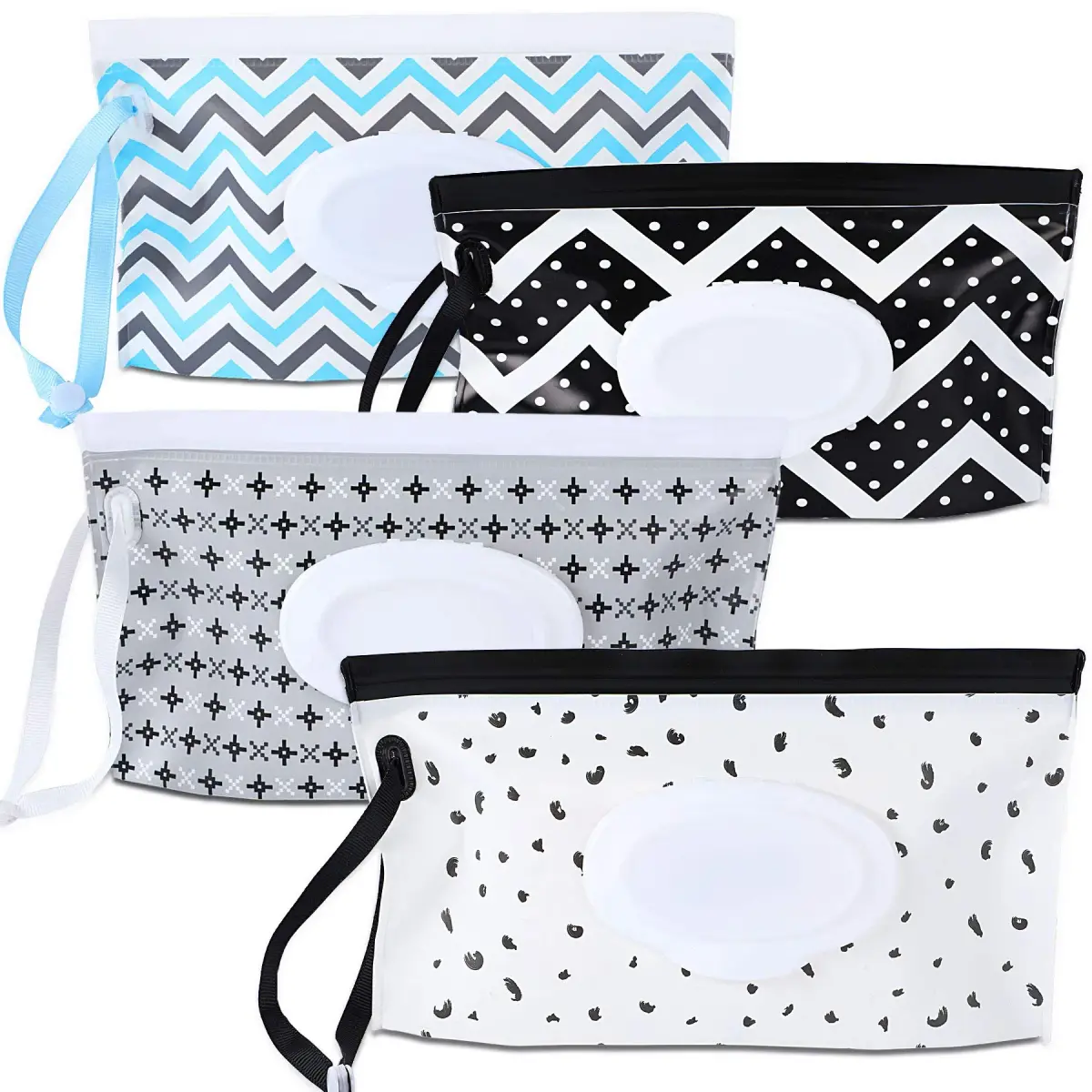 FEBSNOW Baby Wipe Dispenser 4 Pack | Portable Refillable Wet Wipe Holder with Wrist Loop - main product image