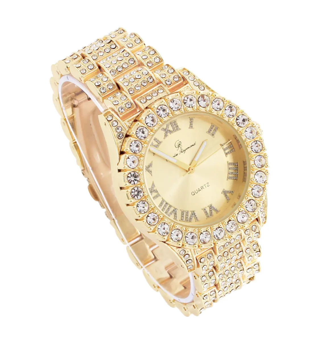 Charles Raymond Mens Silver Big Rocks with Roman Numerals Fully Iced Out Colorful Dial Watch - ST10327 RN Single (Shiny Gold) - view 3