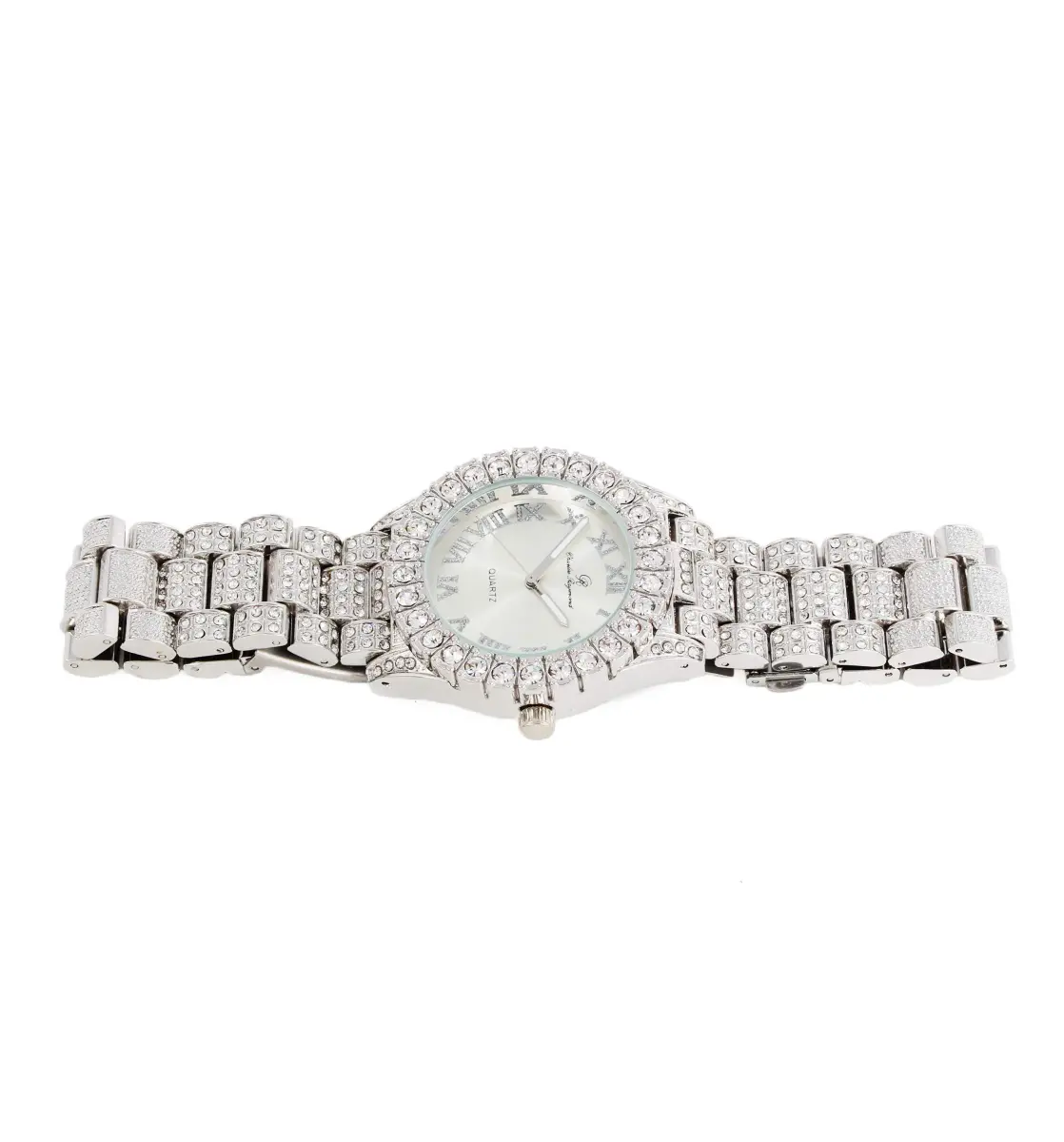 Charles Raymond Hip Hop Shiny Silver Iced Out Watch with Roman Numerals & Colorful Dial - view 4