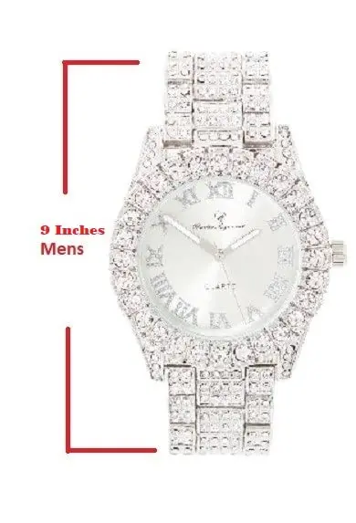Charles Raymond Mens Silver Big Rocks Watch with Roman Numerals | Fully Iced Out Colorful Dial (Shiny Silver, 1.7") - view 5