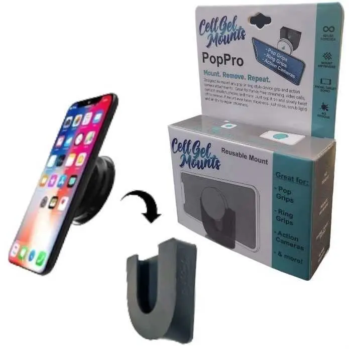 Cell Gel Mounts PopPro Mounting System | Reusable Flat Surface Mount for Socket & Ring Phone Grips (Black) - main product image