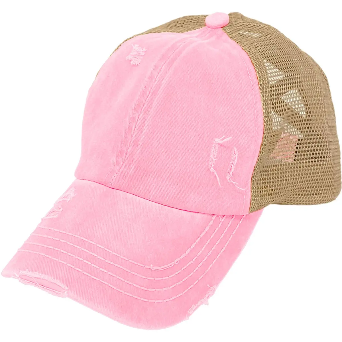 C.C Kids Messy Bun Ponytail Baseball Cap with Criss-Cross Back | Baby Pink - view 3